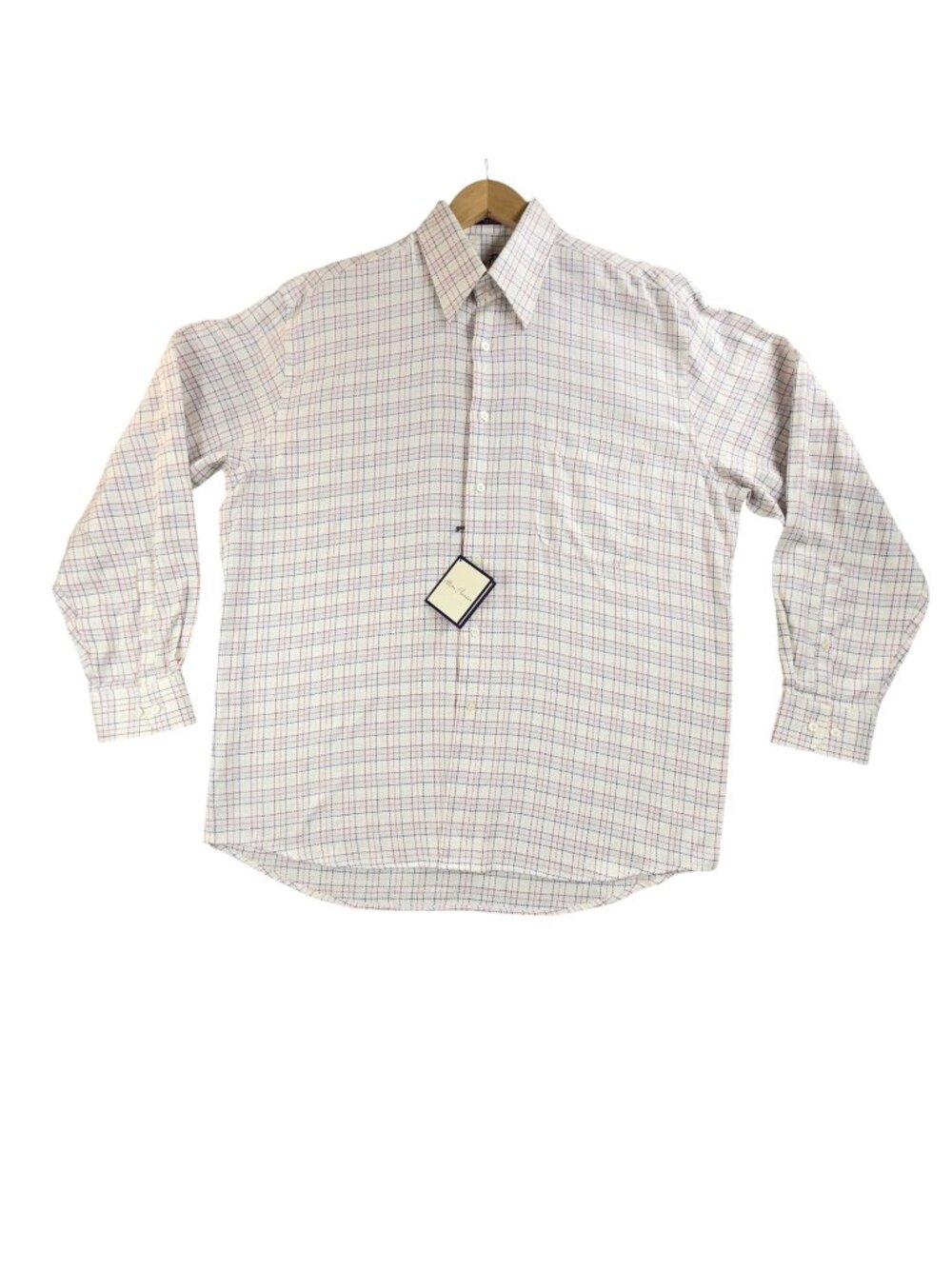 Vintage Alan Flusser Shirt Men Large White Plaid Cotton Twill Long Sleeve Button
